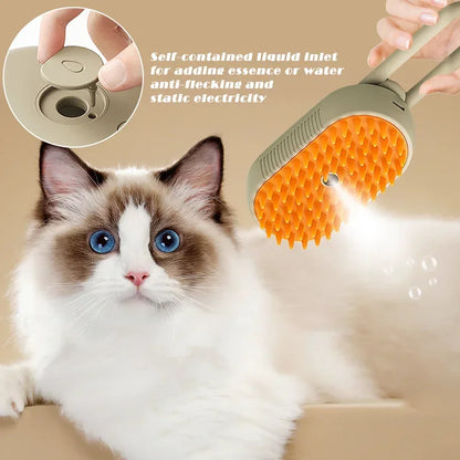 3-in-1 Electric Cat and Dog Steam Brush with Anti-Splashing Design, Steam Spray, and Grooming Comb for Effective Hair Removal and Massage