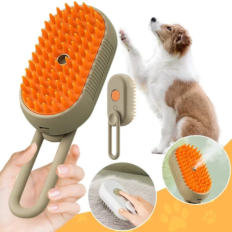 3-in-1 Electric Cat and Dog Steam Brush with Anti-Splashing Design, Steam Spray, and Grooming Comb for Effective Hair Removal and Massage