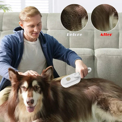 3-in-1 Electric Cat and Dog Steam Brush with Anti-Splashing Design, Steam Spray, and Grooming Comb for Effective Hair Removal and Massage