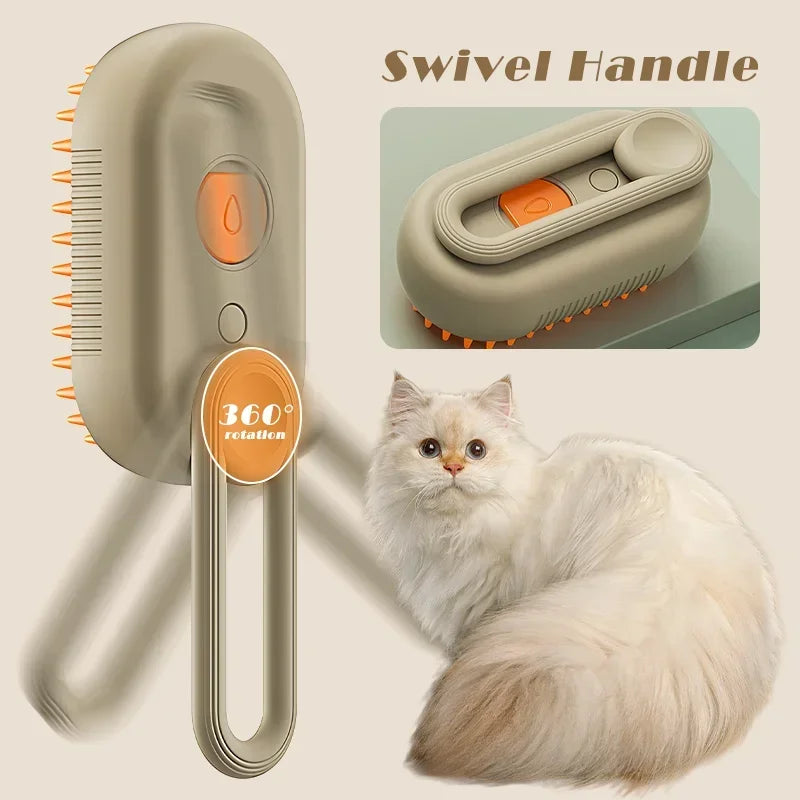 3-in-1 Electric Cat and Dog Steam Brush with Anti-Splashing Design, Steam Spray, and Grooming Comb for Effective Hair Removal and Massage
