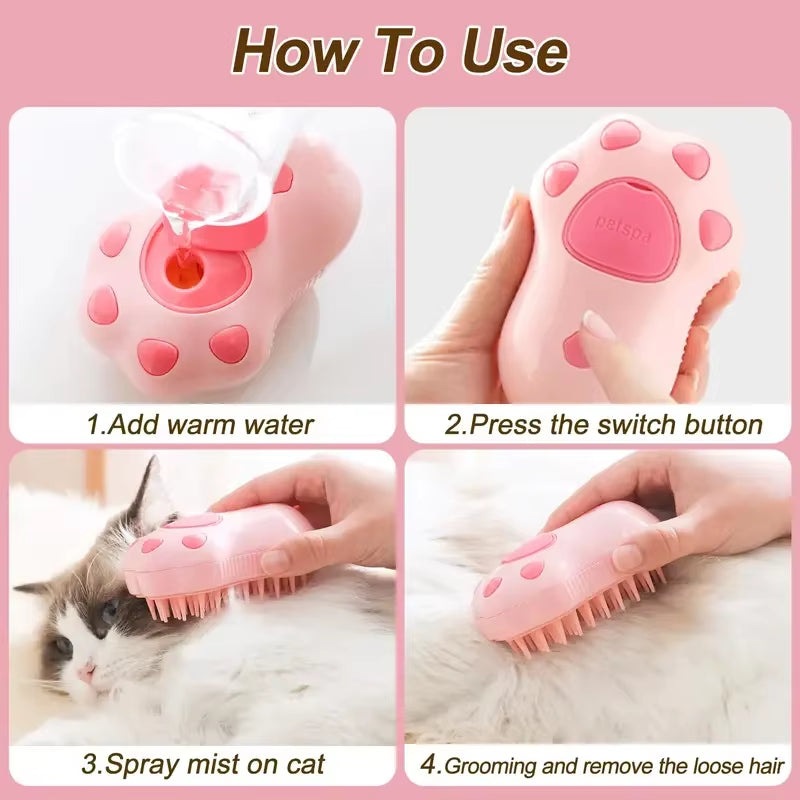 Cat Dog Massager Electric Cleaning Comb 3 in 1 Pet Cat Dog Steam Brush Electric Spray Brushes Pet Grooming Hair Removal Combs